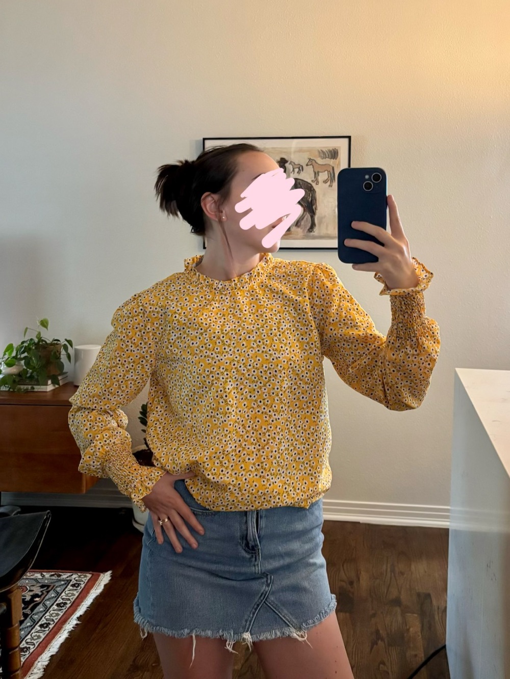 Carolina Belle Yellow Floral Ruffle-Neck Blouse